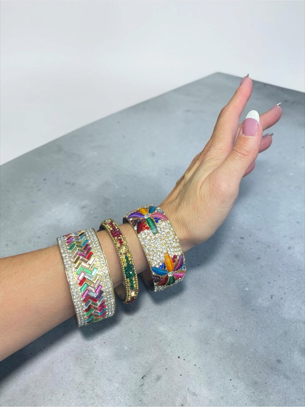 Beleza Curated Indian Style Rhinestone Statement Set of 3 Bangle Bracelets